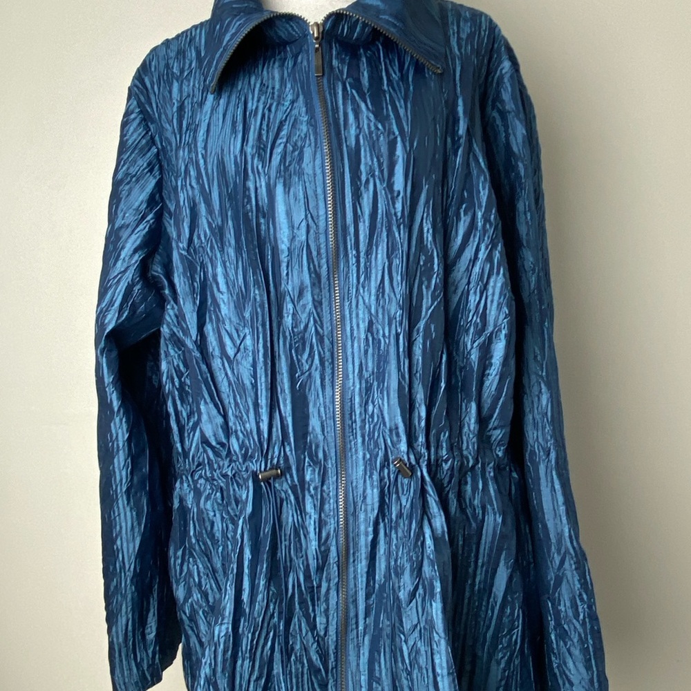 Ruby Rd Womens Blue Roll Sleeve Full Zip Windbreaker Raincoat Jacket Size 18W